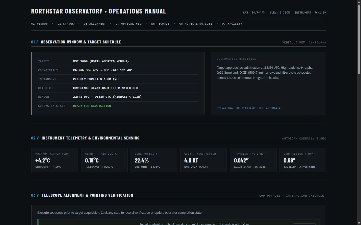 Desktop review frame for NORTHSTAR OBSERVATORY — Telescope Operations & Field Manual
