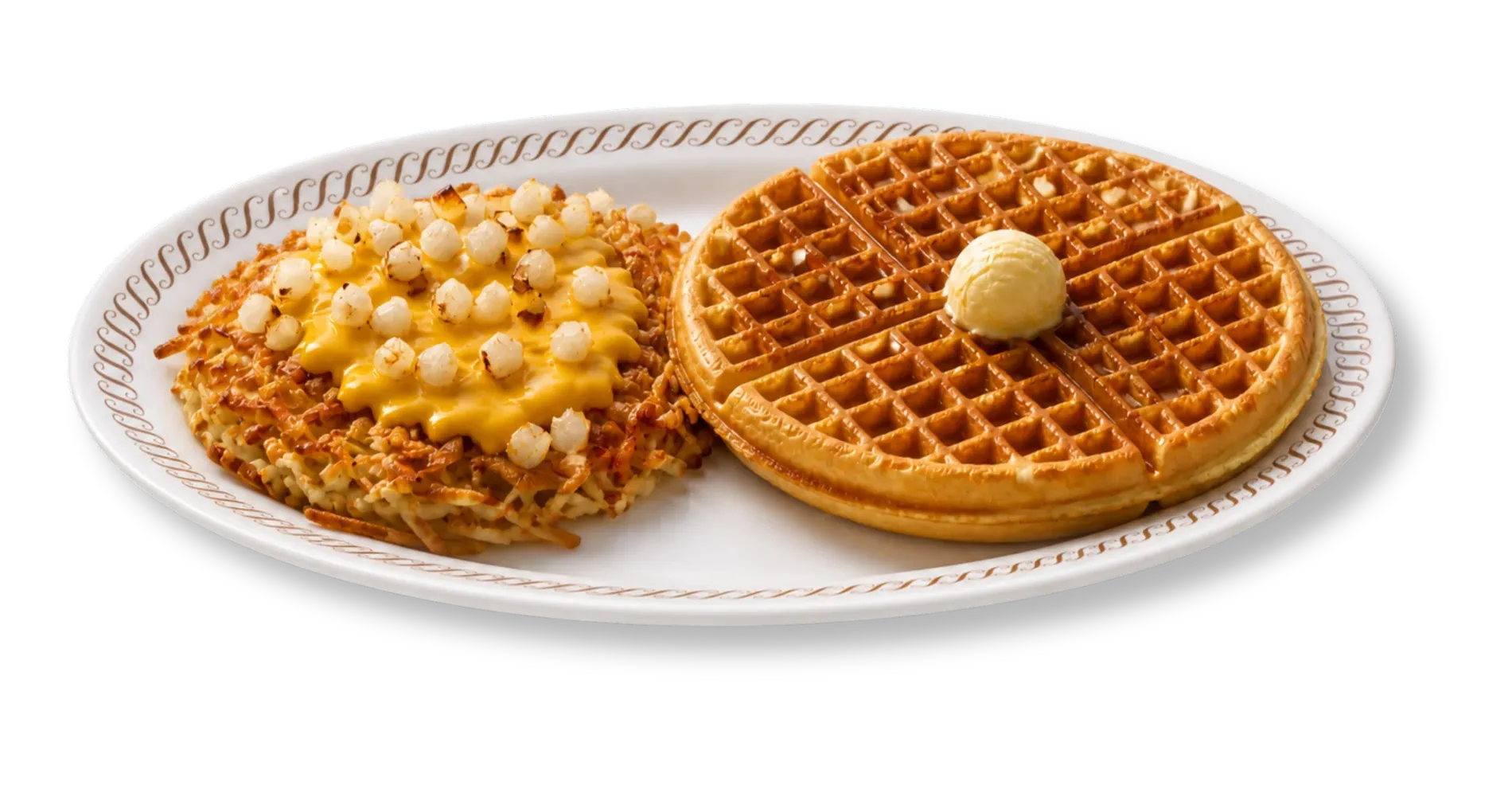 Hashbrown Pro with waffle on a plate